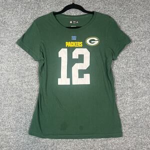 Green Bay Packers Shirt Womens Large Green #12 Aaron Rodgers‎ Tshirt Flaw